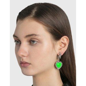 Green Heart Silver Earrings